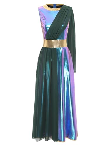 TiaoBug Damen Festliches Kleid mit Chiffon Umschlagtuch Weihnachtsengel Kostüm Lack Leder Partykleider Griechische Göttin Midikleid Halloween Fasching Verkleidung gr. S-4XL Blau XL von TiaoBug