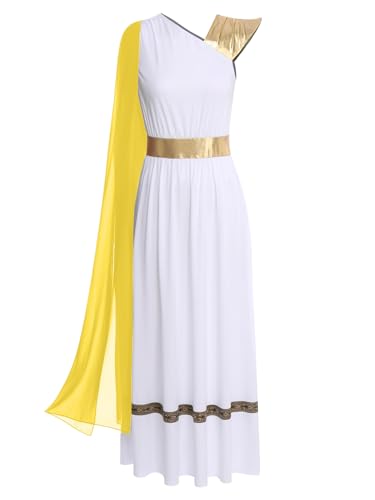TiaoBug Damen Festliches Römerin Kleid Metallic Farbblock Midikleider Partykleider Griechische Göttin Toga Kostüm Karneval Halloween Fasching Verkleidung Gelb XL von TiaoBug