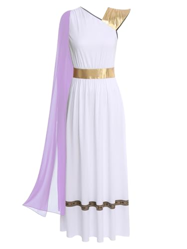 TiaoBug Damen Festliches Römerin Kleid Metallic Farbblock Midikleider Partykleider Griechische Göttin Toga Kostüm Karneval Halloween Fasching Verkleidung Hell Lila L von TiaoBug