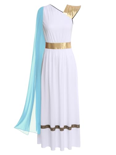 TiaoBug Damen Festliches Römerin Kleid Metallic Farbblock Midikleider Partykleider Griechische Göttin Toga Kostüm Karneval Halloween Fasching Verkleidung Hellblau 3XL von TiaoBug