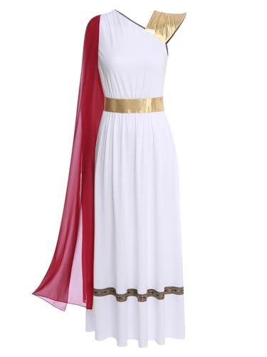 TiaoBug Damen Festliches Römerin Kleid Metallic Farbblock Midikleider Partykleider Griechische Göttin Toga Kostüm Karneval Halloween Fasching Verkleidung Weinrot 3XL von TiaoBug