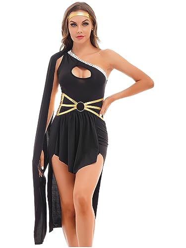 TiaoBug Damen Griechische Göttin Kostüm Ein-Schulter Toga Kleid mit Metallic Gürtel und Kopfband Mottoparty Outfits Schwarz L TiaoBug Damen Griechische Göttin Kostüm Ein-Schulter Toga Kleid mit Metallic Gürtel und Kopfband Mottoparty Outfits Schwarz L von TiaoBug