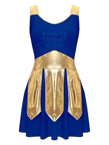 TiaoBug Damen Griechische Göttin Kostüm Krigerin Toga Ärmelloses Kleid mit Metallic Gürtel und Kilt Rock Mottoparty Cosplay Outfits Königsblau M von TiaoBug