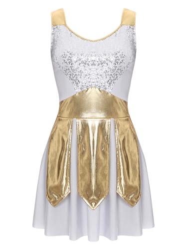 TiaoBug Damen Griechische Göttin Kostüm Krigerin Toga Ärmelloses Kleid mit Metallic Gürtel und Kilt Rock Mottoparty Cosplay Outfits Weiß S TiaoBug Damen Griechische Göttin Kostüm Krigerin Toga Ärmelloses Kleid mit Metallic Gürtel und Kilt Rock Mottoparty Cosplay Outfits Weiß S von TiaoBug