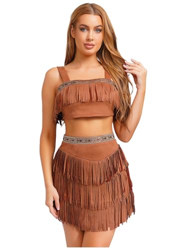 TiaoBug Damen Indianerin Kostüm Wildleder Hippie Kleid mit Fransen Armstulpen Western Cowboy Cowgirl Cosplay Verkleidung Halloween Outfits Braun B XXL TiaoBug Damen Indianerin Kostüm Wildleder Hippie Kleid mit Fransen Armstulpen Western Cowboy Cowgirl Cosplay Verkleidung Halloween Outfits Braun B XXL von TiaoBug