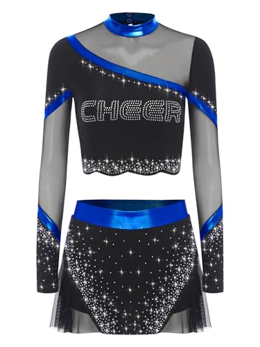 TiaoBug Damen Mädchen Cheer Leaderin Kostüm Langarm Crop Top und Rock Mesh Spleiß Glitzer Schulmädchen Schule Uniform Halloween Cosplay Outfits Königsblau XL TiaoBug Damen Mädchen Cheer Leaderin Kostüm Langarm Crop Top und Rock Mesh Spleiß Glitzer Schulmädchen Schule Uniform Halloween Cosplay Outfits Königsblau XL von TiaoBug