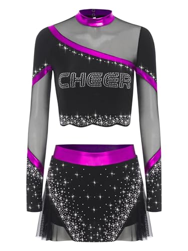 TiaoBug Damen Mädchen Cheer Leaderin Kostüm Langarm Crop Top und Rock Mesh Spleiß Glitzer Schulmädchen Schule Uniform Halloween Cosplay Outfits Violett XXL TiaoBug Damen Mädchen Cheer Leaderin Kostüm Langarm Crop Top und Rock Mesh Spleiß Glitzer Schulmädchen Schule Uniform Halloween Cosplay Outfits Violett XXL von TiaoBug