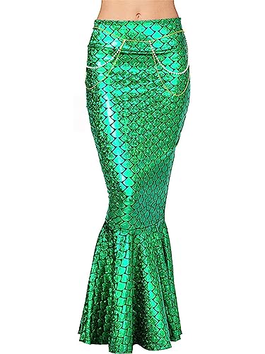 TiaoBug Damen Meerjungfrau Rock Pailletten Röcke Bodenlang Maxirock Kostüm Meerjungfrauenschwanz zum Karneval Fasching Motto Party Outfits Grün A L von TiaoBug