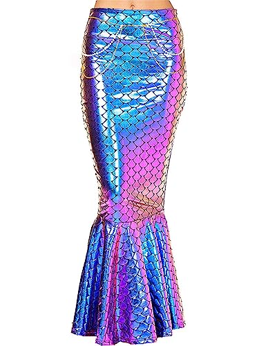 TiaoBug Damen Meerjungfrau Rock Pailletten Röcke Bodenlang Maxirock Kostüm Meerjungfrauenschwanz zum Karneval Fasching Motto Party Outfits Violett A L von TiaoBug
