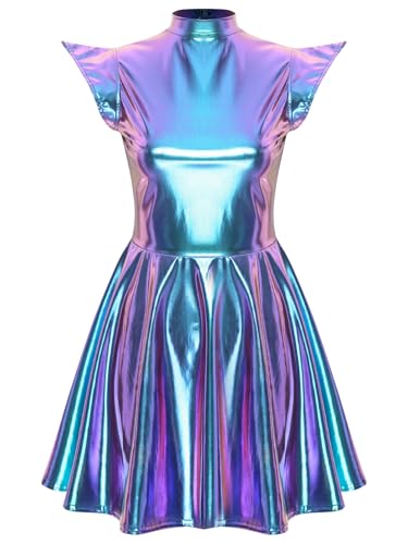 TiaoBug Damen Metallic Kleider Kurzarm Rollkragen Lack Leder Partykleider Skaterkleider Heldin Weltall Alien Cosplay Kostüm Gogo Clubwear Blau XXL TiaoBug Damen Metallic Kleider Kurzarm Rollkragen Lack Leder Partykleider Skaterkleider Heldin Weltall Alien Cosplay Kostüm Gogo Clubwear Blau XXL von TiaoBug