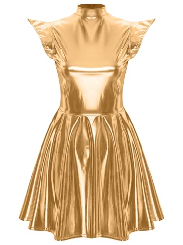 TiaoBug Damen Metallic Kleider Kurzarm Rollkragen Lack Leder Partykleider Skaterkleider Heldin Weltall Alien Cosplay Kostüm Gogo Clubwear Gold XL TiaoBug Damen Metallic Kleider Kurzarm Rollkragen Lack Leder Partykleider Skaterkleider Heldin Weltall Alien Cosplay Kostüm Gogo Clubwear Gold XL von TiaoBug