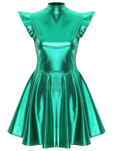 TiaoBug Damen Metallic Kleider Kurzarm Rollkragen Lack Leder Partykleider Skaterkleider Heldin Weltall Alien Cosplay Kostüm Gogo Clubwear Grün XXL TiaoBug Damen Metallic Kleider Kurzarm Rollkragen Lack Leder Partykleider Skaterkleider Heldin Weltall Alien Cosplay Kostüm Gogo Clubwear Grün XXL von TiaoBug