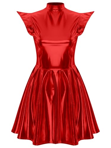 TiaoBug Damen Metallic Kleider Kurzarm Rollkragen Lack Leder Partykleider Skaterkleider Heldin Weltall Alien Cosplay Kostüm Gogo Clubwear Rot XXL TiaoBug Damen Metallic Kleider Kurzarm Rollkragen Lack Leder Partykleider Skaterkleider Heldin Weltall Alien Cosplay Kostüm Gogo Clubwear Rot XXL von TiaoBug