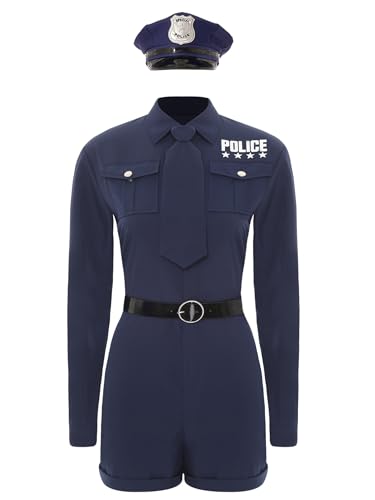 TiaoBug Damen Polizei Kostüm Langarm Hemd Blusen Body mit Bein + Polizist Mütze + Gürtel + Krawatte Berufskleidung Halloween Cosplay Outfits Navy blau L TiaoBug Damen Polizei Kostüm Langarm Hemd Blusen Body mit Bein + Polizist Mütze + Gürtel + Krawatte Berufskleidung Halloween Cosplay Outfits Navy blau L von TiaoBug