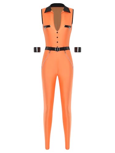 TiaoBug Damen Sträfling Kostüm Gefangener Anzug Ärmellos Jumpsuit Overalls mit Gürtel Armstulpen Gefängnis Uniform Motto Party Halloween Cosplay Outfits Orange XL TiaoBug Damen Sträfling Kostüm Gefangener Anzug Ärmellos Jumpsuit Overalls mit Gürtel Armstulpen Gefängnis Uniform Motto Party Halloween Cosplay Outfits Orange XL von TiaoBug