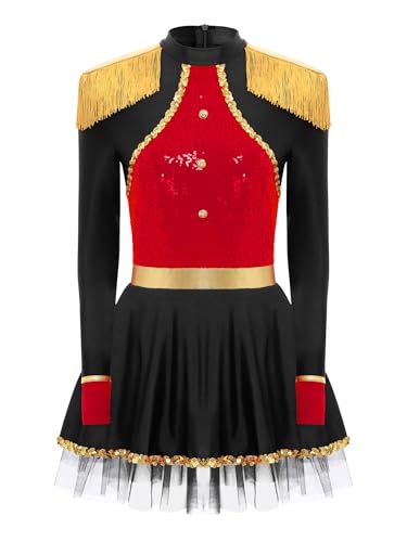 TiaoBug Damen Zirkusdirektor Kostüm Festlich Pailletten Kleider Fransen Schulterklappen Partykleid mit Tutu Rock Ringmaster Uniform Halloween Fasching Cosplay Outfits Schwarz M von TiaoBug