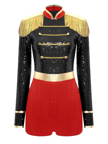 TiaoBug Damen Zirkusdirektor Kostüm Pailletten Body Langarm Bodysuit mit Bein Fransen Schulterstücke Slim Fit Jumpsuit Kurze Hose Ringmaster Cosplay Outfits Schwarz 3XL TiaoBug Damen Zirkusdirektor Kostüm Pailletten Body Langarm Bodysuit mit Bein Fransen Schulterstücke Slim Fit Jumpsuit Kurze Hose Ringmaster Cosplay Outfits Schwarz 3XL von TiaoBug