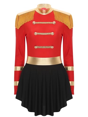 TiaoBug Damen Zirkusdirektorin Kostüm Zirkus Uniformen Langarm Kleid mit Goldener Besatz Fransen Schulterstücke Fasching Karneval Halloween Outfits Rot XL TiaoBug Damen Zirkusdirektorin Kostüm Zirkus Uniformen Langarm Kleid mit Goldener Besatz Fransen Schulterstücke Fasching Karneval Halloween Outfits Rot XL von TiaoBug