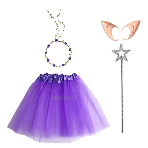 TiaoBug Elf Kostüm Set Tüll Ballett Tutu Girlande Elfenohren Und Stern Zauberstab Für Halloween Cosplay Party Lila Einheitsgröße TiaoBug Elf Kostüm Set Tüll Ballett Tutu Girlande Elfenohren Und Stern Zauberstab Für Halloween Cosplay Party Lila Einheitsgröße von TiaoBug