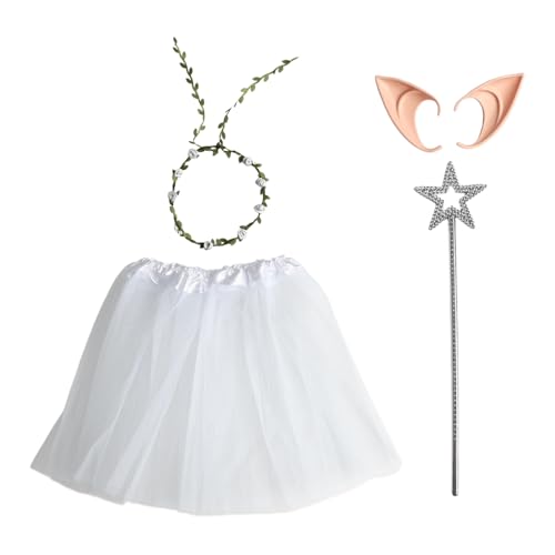 TiaoBug Elf Kostüm Set Tüll Ballett Tutu Girlande Elfenohren Und Stern Zauberstab Für Halloween Cosplay Party Weiß Einheitsgröße TiaoBug Elf Kostüm Set Tüll Ballett Tutu Girlande Elfenohren Und Stern Zauberstab Für Halloween Cosplay Party Weiß Einheitsgröße von TiaoBug