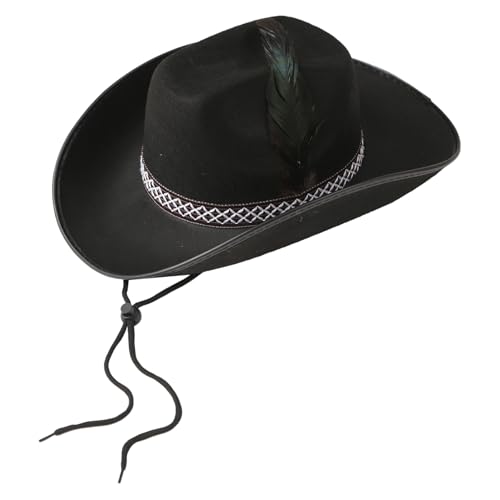 TiaoBug Erwachsene Cowboyhut Breite Krempe Filzhut Sonnenhut Western Cowgirlhut Dance Hut Kopfabdeckung Party Karneval Fasching Schwarz One Size von TiaoBug