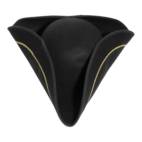 TiaoBug Erwachsene Dreispitz Piratenhut Breiter Krempe Kapitän Mütze Seeräuber Dreispitzhut Kopfbedeckung Maskerade Fasching Schwarz One Size von TiaoBug