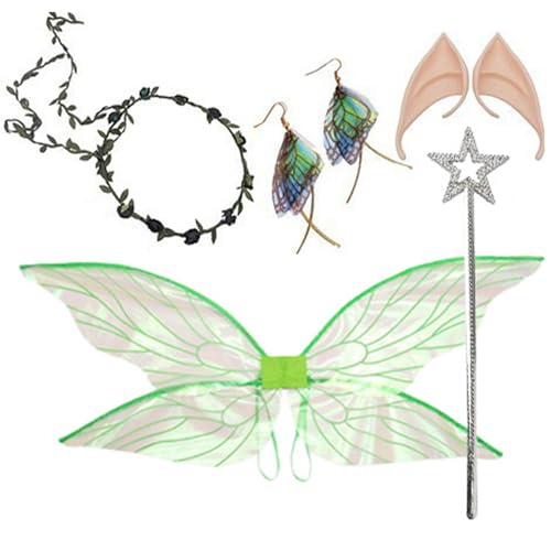 TiaoBug Feenflügel Für Damen Feen Cosplay Kostüm Set Mit Schmetterlingsflügeln Girlande Ohrring Zauberstab Und Elfenohren Grün Einheitsgröße TiaoBug Feenflügel Für Damen Feen Cosplay Kostüm Set Mit Schmetterlingsflügeln Girlande Ohrring Zauberstab Und Elfenohren Grün Einheitsgröße von TiaoBug