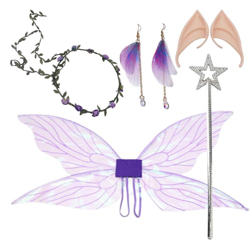 TiaoBug Feenflügel Für Damen Feen Cosplay Kostüm Set Mit Schmetterlingsflügeln Girlande Ohrring Zauberstab Und Elfenohren Lila Einheitsgröße TiaoBug Feenflügel Für Damen Feen Cosplay Kostüm Set Mit Schmetterlingsflügeln Girlande Ohrring Zauberstab Und Elfenohren Lila Einheitsgröße von TiaoBug