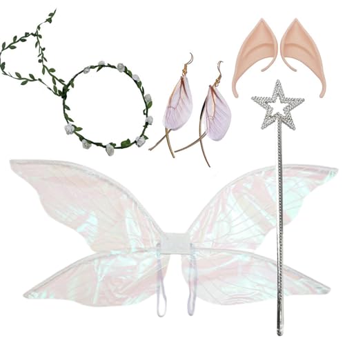 TiaoBug Feenflügel Für Damen Feen Cosplay Kostüm Set Mit Schmetterlingsflügeln Girlande Ohrring Zauberstab Und Elfenohren Weiß Einheitsgröße TiaoBug Feenflügel Für Damen Feen Cosplay Kostüm Set Mit Schmetterlingsflügeln Girlande Ohrring Zauberstab Und Elfenohren Weiß Einheitsgröße von TiaoBug