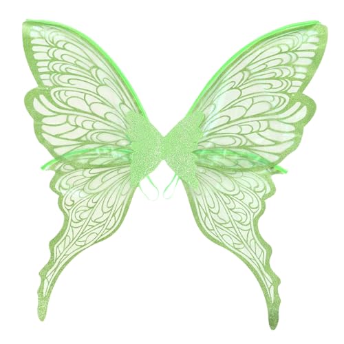 TiaoBug Feenkostüm-Set Glitzernde Schmetterlingsflügel und Blumenkrone Elfenohren Zauberstab für Halloween-Geburtstagspartys Grün Einheitsgröße von TiaoBug