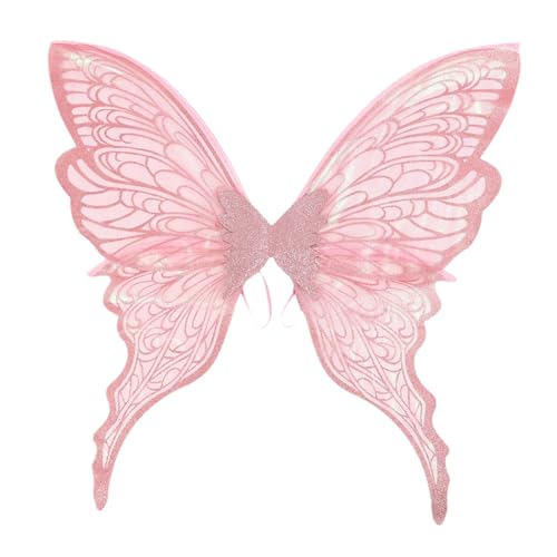 TiaoBug Feenkostüm-Set Glitzernde Schmetterlingsflügel und Blumenkrone Elfenohren Zauberstab für Halloween-Geburtstagspartys Rosa Einheitsgröße von TiaoBug