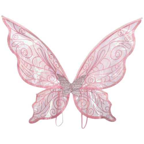 TiaoBug Feenkostüme Set Glitzernde Schmetterlingsflügel Blumengirlande und Elfenohren Sternenstab für Halloween Rosa One Size von TiaoBug
