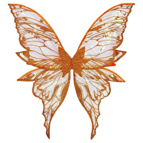 TiaoBug Große Funkelnde Schmetterlingsflügel für Frauen Mädchen Fee Engel Flügel Elf Dress Up Zubehör Orange One Size von TiaoBug