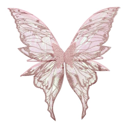 TiaoBug Große Funkelnde Schmetterlingsflügel für Frauen Mädchen Fee Engel Flügel Elf Dress Up Zubehör Rosa One Size von TiaoBug