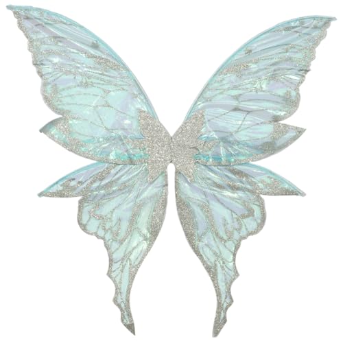 TiaoBug Große Funkelnde Schmetterlingsflügel für Frauen Mädchen Fee Engel Flügel Elf Dress Up Zubehör Silber One Size von TiaoBug