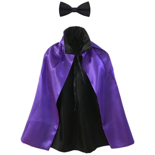 TiaoBug Halloween Hexe Zauberer Umhang Vampir Langer Umhang Zöpfe Haar Reifen Fliege Kostüm Lila Cape A und schwarze Fliege Einheitsgröße von TiaoBug