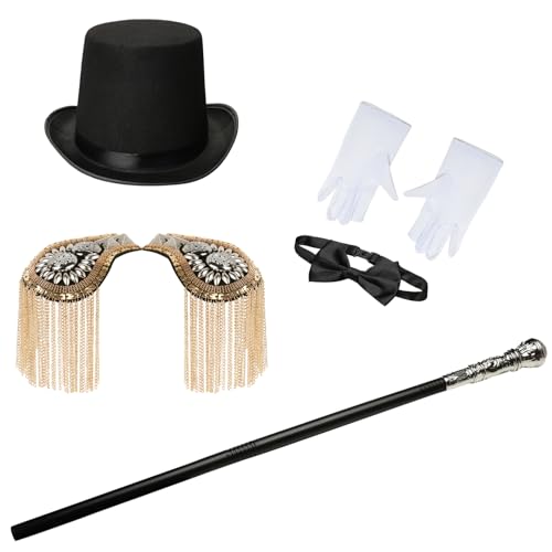 TiaoBug Halloween Zirkusdirektor Ringmaster Kostüm Zubehör Schulterklappen Peitsche Handschuhe Zylinderhut Fliege Set Zirkus Cosplay Requisiten Typ D One Size TiaoBug Halloween Zirkusdirektor Ringmaster Kostüm Zubehör Schulterklappen Peitsche Handschuhe Zylinderhut Fliege Set Zirkus Cosplay Requisiten Typ D One Size von TiaoBug