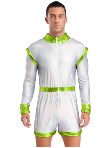 TiaoBug Herren Astronaut Kostüm Metallic Jumpsuit mit Shorts Langarm Rollkragen Overalls Kurz Weltraum Raumfahrer Halloween Cosplay Outfits Fluoreszierendes Grün XXL TiaoBug Herren Astronaut Kostüm Metallic Jumpsuit mit Shorts Langarm Rollkragen Overalls Kurz Weltraum Raumfahrer Halloween Cosplay Outfits Fluoreszierendes Grün XXL von TiaoBug