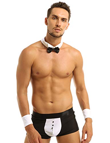 TiaoBug Herren Butlers Stripper Kostüm für Männer Strip Sexy Stripkostüm Stripperkostüm Set aus Fliege, Hosenträger, Unterhose und Armbänder Boxer B XL von TiaoBug