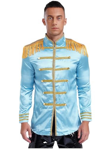 TiaoBug Herren Halloween Hippie Kostüm Satin Jacke Mantel für The Sgt.Pepper's Uniformen Rocker 60er 70er Jahre Party Outfits Hellblau M von TiaoBug