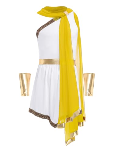 TiaoBug Herren König Pharao Kostüm Ein-Schulter Toga Kleid mit Metallic Armbändern Umschlagtuch Asymerischer Rock Antike Cosplay Outfits von TiaoBug