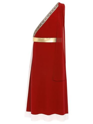TiaoBug Herren Römer Kostüm Ein-Schulter Toga Kleid Farbblock Metallic Gürtel Umschlagtücher Gott Cosplay Historische Uniform Halloween Mottoparty Outfits Burgundy XXL von TiaoBug