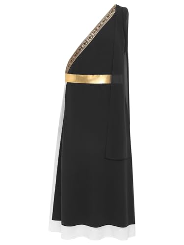 TiaoBug Herren Römer Kostüm Ein-Schulter Toga Kleid Farbblock Metallic Gürtel Umschlagtücher Gott Cosplay Historische Uniform Halloween Mottoparty Outfits Schwarz XL von TiaoBug