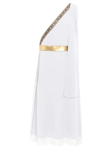 TiaoBug Herren Römer Kostüm Ein-Schulter Toga Kleid Farbblock Metallic Gürtel Umschlagtücher Gott Cosplay Historische Uniform Halloween Mottoparty Outfits Weiß XXL von TiaoBug