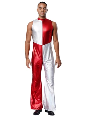 TiaoBug Herren Wetlook Lack Leder Ganzkörperanzug Ärmellos Rollkragen Body Lange Hose mit Schlag Farbblock Jumpsuit Overall Lang Disco Kostüm Hippie Outfits Rot XL TiaoBug Herren Wetlook Lack Leder Ganzkörperanzug Ärmellos Rollkragen Body Lange Hose mit Schlag Farbblock Jumpsuit Overall Lang Disco Kostüm Hippie Outfits Rot XL von TiaoBug