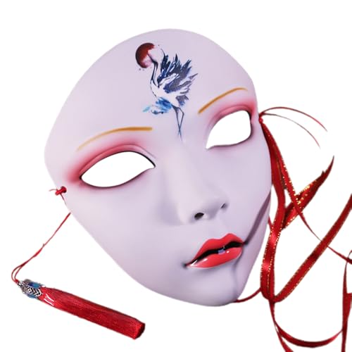 TiaoBug Japanische Anime Maske mit Quasten Kabuki Kitsune Vollgesichtsmaske für Halloween Madi Grad Party Geben Sie H ein One Size von TiaoBug