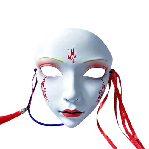 TiaoBug Japanische Anime Maske mit Quasten Kabuki Kitsune Vollgesichtsmaske für Halloween Madi Grad Party Tippe I One Size TiaoBug Japanische Anime Maske mit Quasten Kabuki Kitsune Vollgesichtsmaske für Halloween Madi Grad Party Tippe I One Size von TiaoBug