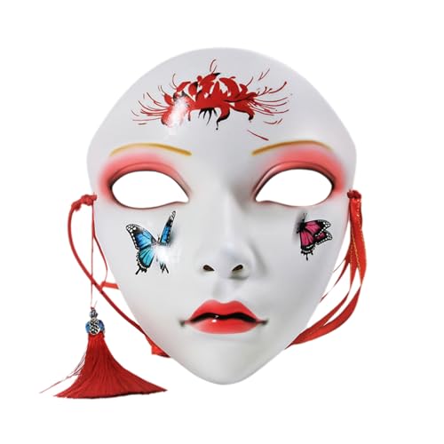 TiaoBug Japanische Anime Maske mit Quasten Kabuki Kitsune Vollgesichtsmaske für Halloween Madi Grad Party Typ A One Size von TiaoBug