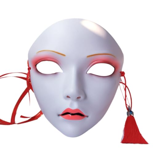 TiaoBug Japanische Anime Maske mit Quasten Kabuki Kitsune Vollgesichtsmaske für Halloween Madi Grad Party Typ C One Size von TiaoBug