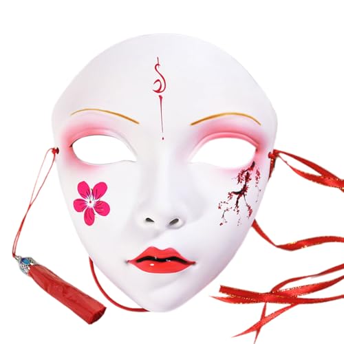 TiaoBug Japanische Anime Maske mit Quasten Kabuki Kitsune Vollgesichtsmaske für Halloween Madi Grad Party Typ E One Size von TiaoBug